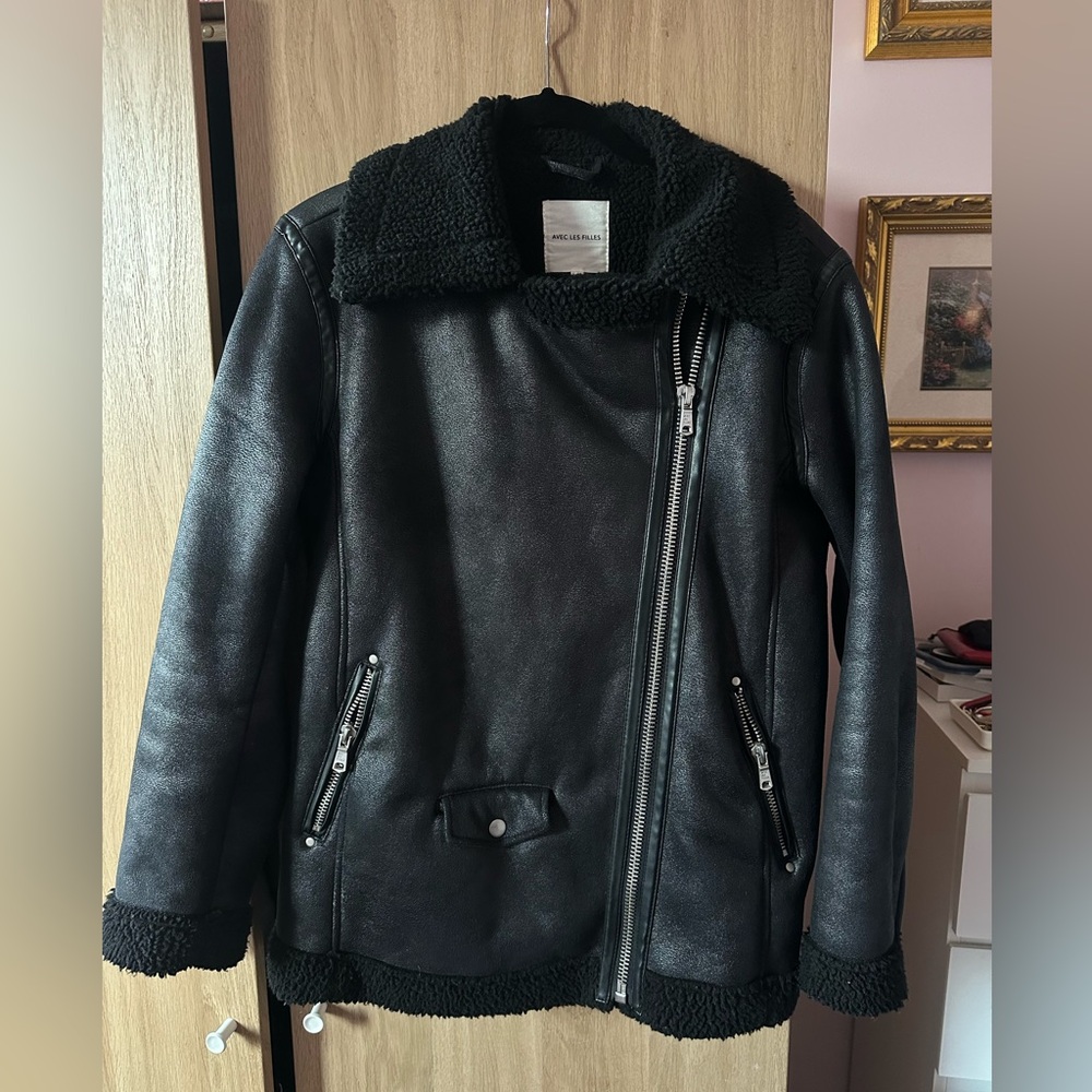 Avec Les Filles Black Shearing Moto Jacket
